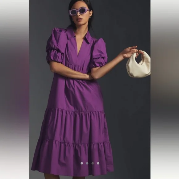 ENGLISH FACTORY TIERED‎ PUFF SLEEVE DRESS PURPLE M - Picture 13 of 15